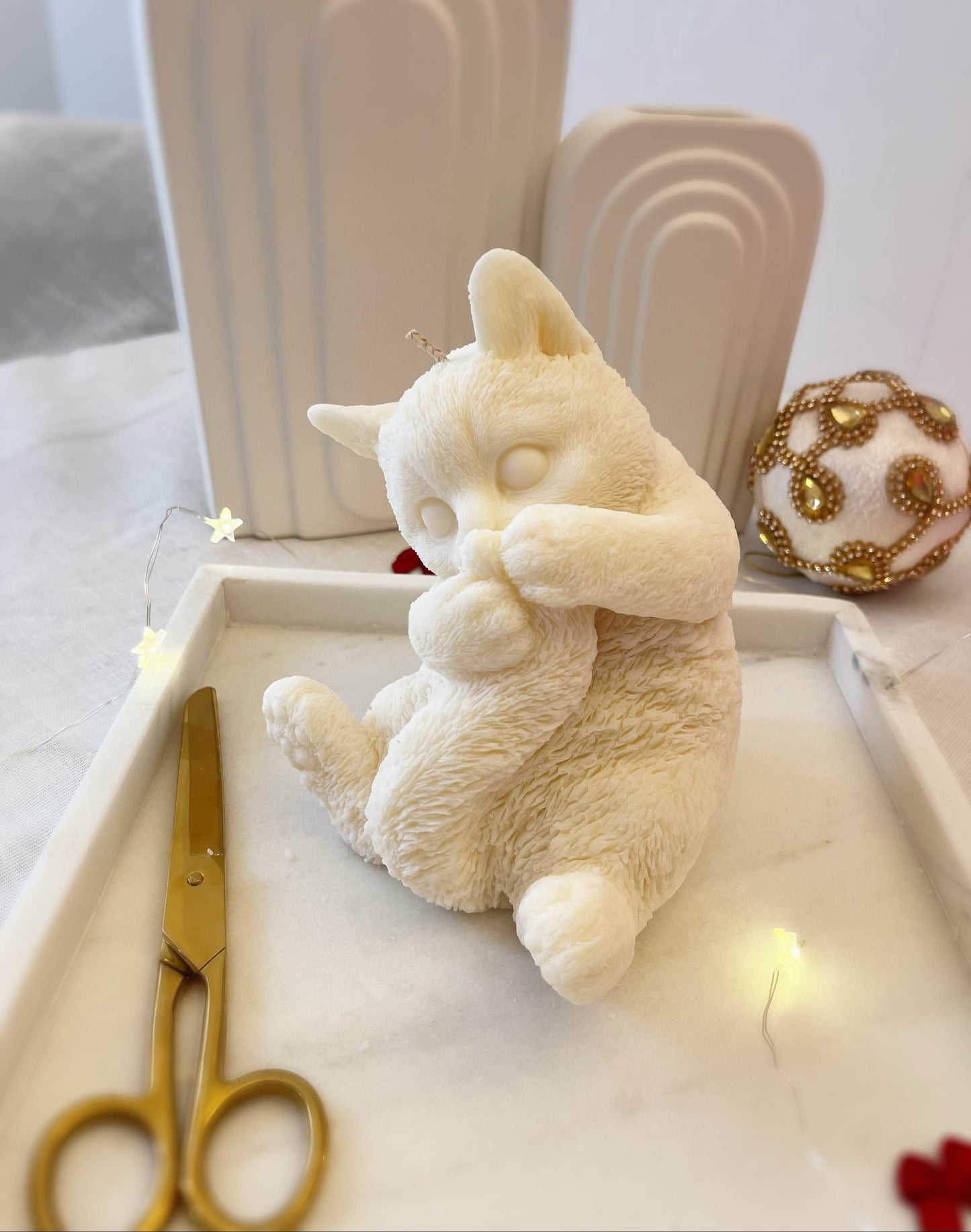 Fluffy Cat Candle | Handmade Soy Wax Cat Candle