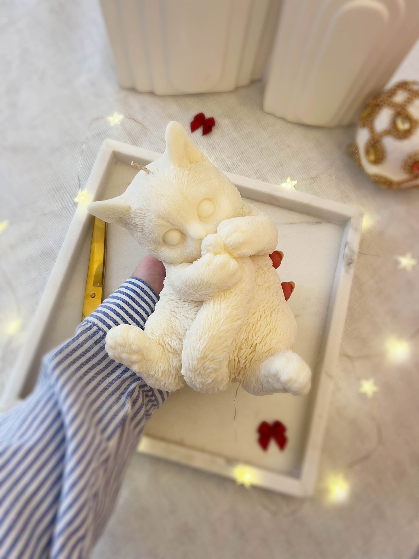 Fluffy Cat Candle | Handmade Soy Wax Cat Candle