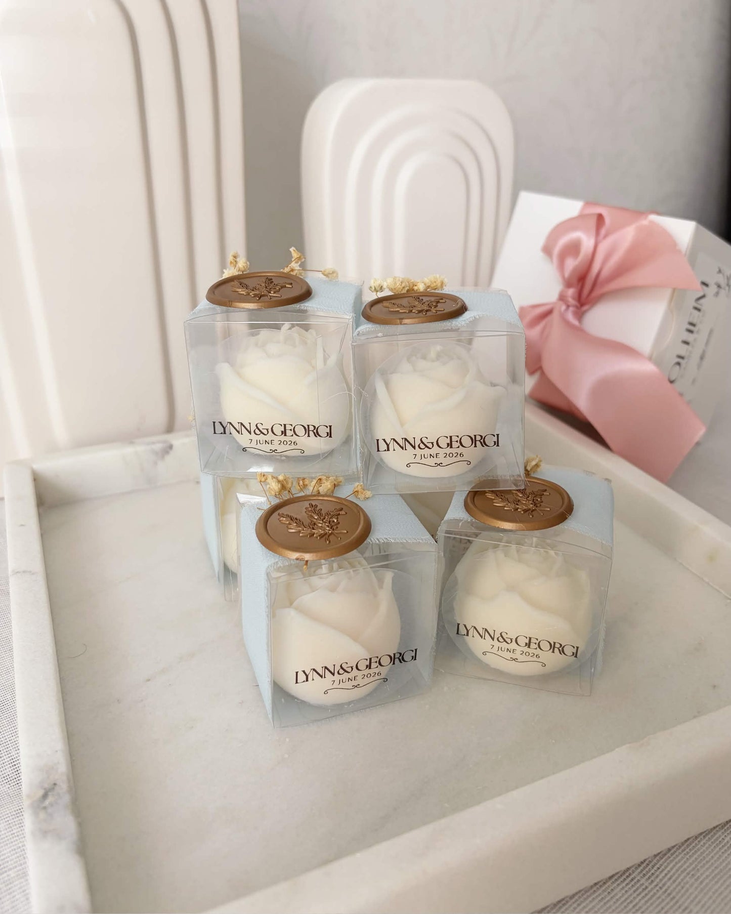 Rose Candle Wedding Favour | Personalised Soy Wax Event Favor | Handcrafted in Sweden